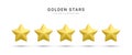 3d realistic five golden stars icons isolated on white background. Customer rating feedback concept for rating product, internet Royalty Free Stock Photo