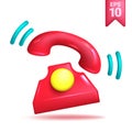 3d realistic retro ringing telephone. Red alerting telephone in minimal style.