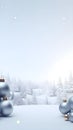 3d render of christmas background with baubles in snowy landscape. AI Generative.
