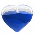 3d render of glass heart with blue liquide