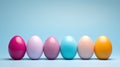 3D render of pastel colored easter eggs on blue background Generative AI Royalty Free Stock Photo