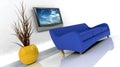 3d render of sofa and tv Royalty Free Stock Photo