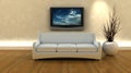 3d render of sofa and tv Royalty Free Stock Photo