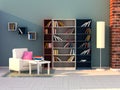 3d render study room, modern room Royalty Free Stock Photo