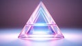 3d render of transparent pyramid with neon lights on violet background. Generative AI