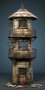 3d Rendered Old Wooden Tower With Rusty Debris And Nautical Detail