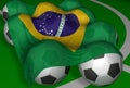 3D-rendering Brazil flag and soccer-balls