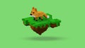 3D rendering of floating fox island illustrations with cylinder voxel style