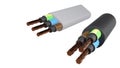 3D rendering of Standard color code for electrical wiring on a white background, Single-phase system