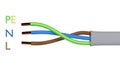 3D rendering of Standard color code for electrical wiring on a white background, Single-phase system