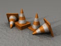 3D Safety Cones on asphalt road
