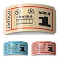 3d shiny curled cinema tickets