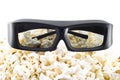 3D shutter glasses on popcorn Royalty Free Stock Photo