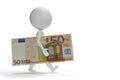 3d small man walking with 50 euro