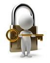 3d small people - lock and key Royalty Free Stock Photo