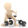 3d small person lifts weights. Royalty Free Stock Photo