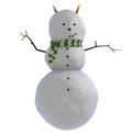 3D snowman with carrots as horns (or ears) and green and white striped scarf Royalty Free Stock Photo