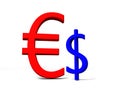 3D strong euro against weak dollar Royalty Free Stock Photo