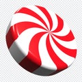 3D swirl peppermint candy. Striped sugar candy. Winter holiday, dessert, new years event. 3D rendering
