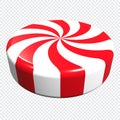 3D swirl peppermint candy. Striped sugar candy. Winter holiday, dessert, new years event. 3D rendering