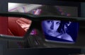3D television. Glasses 3d in front of TV. Royalty Free Stock Photo