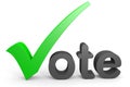 3D text vote. Green tick replacing letter V.