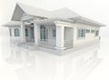 3D vintage house exterior design with refelction in white background