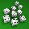 3d White dice on green beize