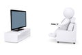 3d white human sitting in a chair and watching TV