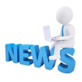 3d white man with a laptop sitting on the labels NEWS Royalty Free Stock Photo