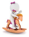 3d white people baby girl rides a horse toy Royalty Free Stock Photo