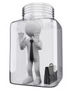 3D white people. Businessman in a glass jar Royalty Free Stock Photo