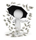 3d white people money rain with an umbrella