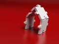 3d white puzzle house on red background Royalty Free Stock Photo