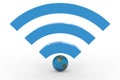 3D wifi sign with earth globe. High signal.