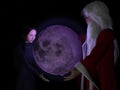 A 3D woman, Santa Claus and the moon.
