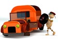 3d wood man change orange truck tire