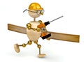 3d wood man with a drill Royalty Free Stock Photo