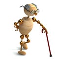 3d wood man old with walking stick Royalty Free Stock Photo