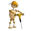 3d wood man working with jackhammer Royalty Free Stock Photo