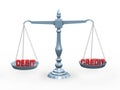 3d word debit and credit on scale