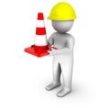 3d worker with traffic cone Royalty Free Stock Photo