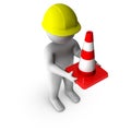 3d worker with traffic cone