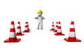 3d worker with traffic cones