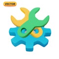3d Wrench Gear Process Automation Icon. Wrench Gear Maintenance Icon. 3d Customer Service Icon. 3d Icon Symbol.