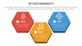 3p sustainability triple bottom line infographic 3 point stage template with big hexagonal up and down shape for slide