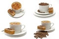 4 Cups of Cappachino coffee with Coffee Cake Royalty Free Stock Photo