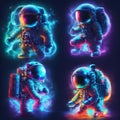 4 sets of Astronaut in space suit. on dark