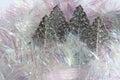 4 silver chrismas trees and pearl tinsel