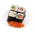 4 sushi on plate with fish Royalty Free Stock Photo